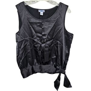 Vintage Y2K Blouse Old Navy XL  Black Satin Tie Top Sleeveless Dressy Tank
